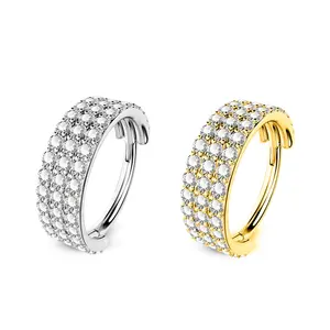 ASTM F136 G23 Titanium Fashion Piercing Jewelry Nose Hoop Ring Wtih 3 Rows CZ Pave Ear Piercing Body Jewelry For Women