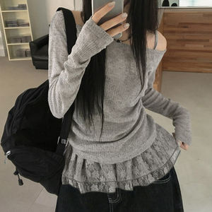 Blusa Ecológica Transpirable de Un Solo Hombro con Detalle de Encaje y Silueta en A Favorecedora para Otoño - Product Image 3