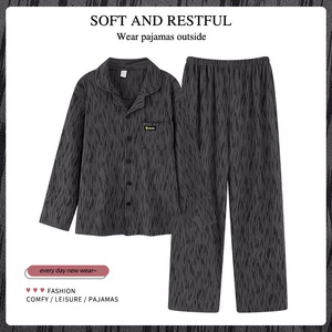 <span class=keywords><strong>Velours</strong></span> décontracté 100% coton hommes hiver à manches longues pyjamas jeunes vêtements d'extérieur Simple solide maison pyjamas tenue - Product Image 3