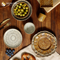Service de table en porcelaine gaufrée style bohème, vaisselle en céramique rustique à glaçure réactive, assiettes, bols et tasses pour restaurants et hôtels