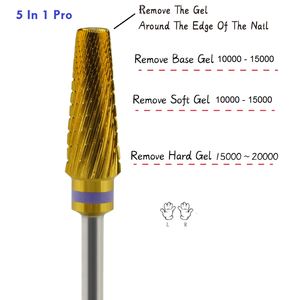 <span class=keywords><strong>BYoung</strong></span> Beauty Salon Brocas de Carburo Cónicas de Doble Punta 5 en 1 Pro de Acero Inoxidable Dorado y Plateado para Uñas, Fresa Rotatoria de Corte Cruzado de 6.0mm - Product Image 3