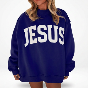 Sweat-shirt ample pour femme avec motif Jésus, impression en relief de haute qualité, col montant, style universitaire, streetwear, vente en gros - Product Image 1