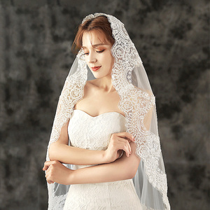 Telo di pizzo ricamato sposa caldo per matrimonio in tulle <span class=keywords><strong>mantilla</strong></span> cattedrale lungo <span class=keywords><strong>velo</strong></span> da sposa con pizzo - Product Image 2