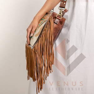 LW Sac à bandoulière à sangle unique pour femmes en cuir véritable à franges pour filles Style bohème pour le printemps et l'hiver - Product Image 5