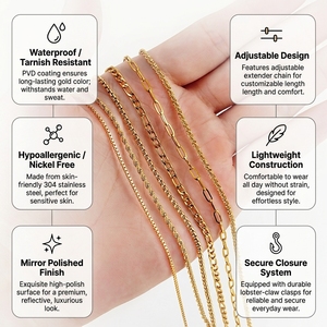 Perhiasan Fashion Anti Luntur Rantai Baja Tahan Karat Cuban Link Lapis Emas 18k Rantai Tali Ular Figaro untuk Pria Wanita - Product Image 3