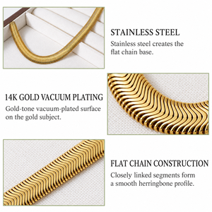 Collier chaîne chevrons or et argent en acier inoxydable, chaîne serpent plate 41+5,5 cm - Product Image 3