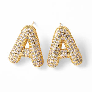 Hip Hop 18K chapado en oro Venta caliente 26 <span class=keywords><strong>pendientes</strong></span> de letras en inglés con alfabeto de burbujas de circón para joyería de mujer - Product Image 5