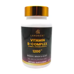 OEM Vitamina B Complex Cápsulas 1200MG Vegan Daily Supplement Ácido fólico e biotina Suplementos vitamínicos
