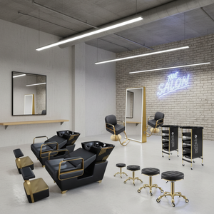 Paquete de Salón de Belleza Negro, Juego de Muebles de Peluquería Económicos, Equipo de Salón de Calidad, Cuero PU Dorado, Marca HUIYI, Nuevo <span class=keywords><strong>2021</strong></span> - Product Image 2