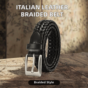 Cinturón de Cuero Italiano Personalizado para Hombre, Cinturón Trenzado de Moda, Hebilla de Aleación Resistente, Material de Cuero Vacuno, 110 cm - Product Image 2