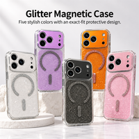 Coque de téléphone magnétique à paillettes C0559 pour iPhone 16 15 14 13 12 11 18 Pro Max 17 Air avec protection des coins