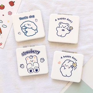 Nouveau miroir de maquillage pliable <span class=keywords><strong>double</strong></span> face de poche pour étudiant, avec cadre en plastique et motif de dessin animé lapin et ours - Product Image 1