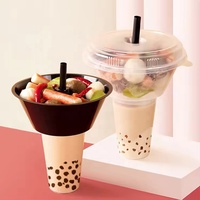 Gobelet jetable transparent 2-en-1 en plastique PP personnalisé de 500 ml et 700 ml avec support à collation, idéal pour les plats à emporter et les fêtes