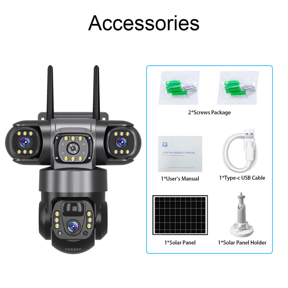 V380 Triple Lens Dashboard Camera Security Solar Camera with 4G Sim Card 12MP Indoor and Outdoor Smart Wireless Wifi CCTV Camera · image 4