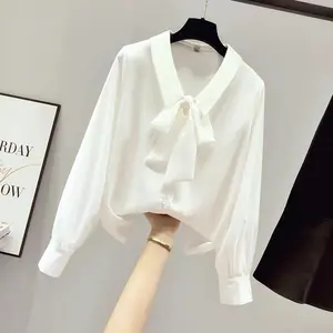 Wholesale Autumn Spring Korea Straight Retro Design Women Satin Shirt Solid Color Long Sleeve Causal Lady's Tops Blouse Shirt