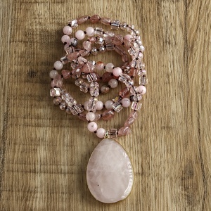 Fashion Women's Body <strong>Boho</strong> Customized Jewelry 6mm Natural Stone Knotted Crystal Glass Beads Gemstone Drop Pendant <strong>Necklace</strong> - Product Image 6