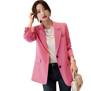 Pink Blazer For Women Solid Color Anti-Wrinkle Long Sleeve Casual Autumn Style - Product Image 5