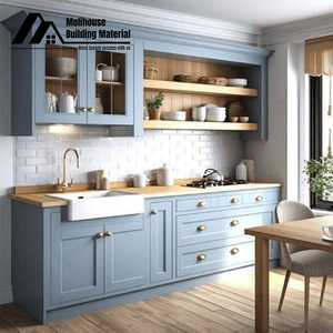 Personalizado al por mayor laca de alto brillo conjunto de muebles de madera contrachapada laminada francés moderno en forma de L gris Shaker gabinetes de cocina - Product Image 3