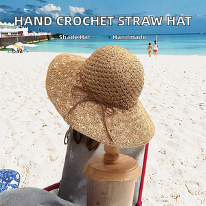Summer Unisex Raffia <b>Straw</b> Hand Crochet Custom Made Striped Travel Casual Sombrero Hat - Product Image 2