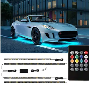 4PCS Télécommande Vocale Voiture Led Classis Flexible Underbody Glow RGB Strip Ambient Lights