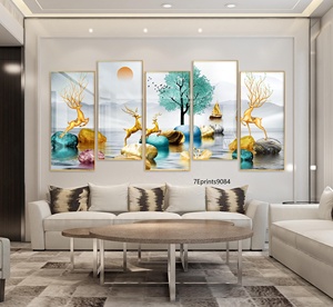 <span class=keywords><strong>Dibond</strong></span> travail verre cristal porcelaine peintures or arbre cerf personnalisé mur Art Animal imprimé peinture - Product Image 1