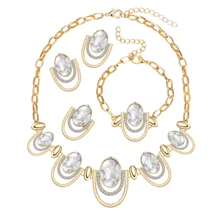 Groothandel sieraden 10k saudi gouden ketting vrouwen-Hot stijl Afrika Midden-oosten Europa en Amerika kleurrijke overdreven bruid ketting oorbellen set van aluminium sieraden