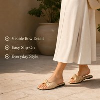 Sandales plates à nœud pour femmes, style preppy, à enfiler, minimalistes, pour le quotidien, à bout carré, en PU souple, chaussures d'été