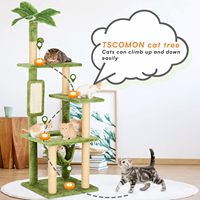 Arbre à chat 4 niveaux en bois écologique et sisal de 55 pouces avec feuilles vertes, hamac intérieur et maisonnette en peluche pour chat, livré en carton