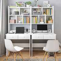 Bureau d'étude en bois de grande taille pour la maison ou le bureau, bureau d'ordinateur blanc avec étagère de rangement