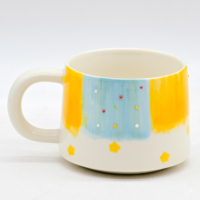 Mug en céramique peint à la main avec blocs de couleurs aquarelle, décor 3D points et étoiles, grande poignée ronde, tasse à café mignonne pour cadeau, logo personnalisé