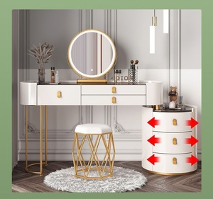 Coiffeuse de luxe moderne avec éclairage LED, grande capacité de rangement, chaise et <span class=keywords><strong>commode</strong></span> de chambre en bois magnifique – Offre spéciale - Product Image 6