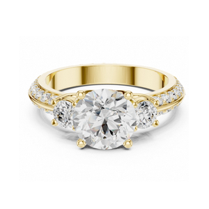 Anillo de compromiso con corte marquesa, banda de oro amarillo con diamantes pavé, halo oculto, anillo nupcial llamativo, anillo de promesa de 6 puntas - Product Image 1