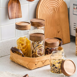 Wholesale <strong>Large</strong> Glass Food <strong>Storage</strong> Glass Spice <strong>Jar</strong> With Acacia Wooden Lid - Product Image 2