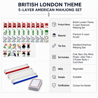 Jeu de tuiles de mahjong américain en acrylique à 5 couches, thème Londres britannique avec des motifs de bus à deux étages et du Big Ben