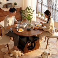 Table basse relevable, pliable, extensible, réglable en hauteur, avec roulettes, compartiment de rangement, style médiéval, bois massif