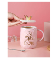 Tasse à café de luxe pour maman avec couvercle en forme de couronne, tasse à café en céramique avec couvercle en forme de couronne, tasse en céramique mignonne avec couvercle, cadeau unique pour les femmes