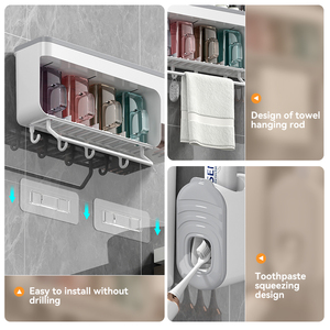 <span class=keywords><strong>Portaspazzolino</strong></span> Multifunzione Xinhang dal Design Moderno con Dispenser per Dentifricio e Contenitore da Bagno a Parete - Product Image 5