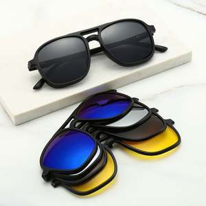 Lunettes de soleil polarisées carrées UV400 5-en-1 à clip magnétique pour hommes et femmes, idéales pour la conduite - Vente en gros - Product Image 2