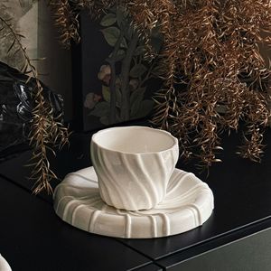 Vintage Design Ceramic Porcelain Latte Art Coffee <b>Cup</b> Irregular Dessert Plate Handmade Eco-Friendly 250mL Afternoon Tea Parties - Product Image 3