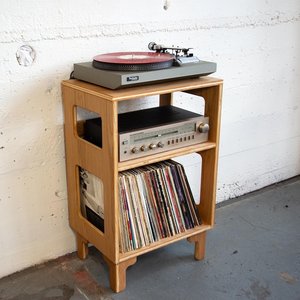 Présentoir de bureau moderne en bois massif Viny Support de support pour tourne-disque Porte-disque <span class=keywords><strong>vinyle</strong></span> en chêne blanc - Product Image 3