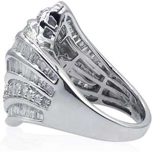 Anillo de Diamantes Jewelspaark, 1.76 Quilates Totales, Corte Redondo y Baguette, Color G, Plata de Ley 925, Joyería de Compromiso para Mujer - Product Image 3