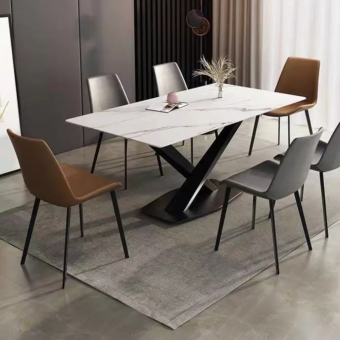 2021 פשוט שיש שולחן אריחים למעלה שולחן אוכל סט פשוט שחור רגליים קפה השיש שולחן אוכל סט 6 מושבים