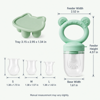 Set met siliconen fopspeen en fruitvoeder voor baby's, voedselveilige siliconen voederbakjes (S, M, L) en vriesbakje