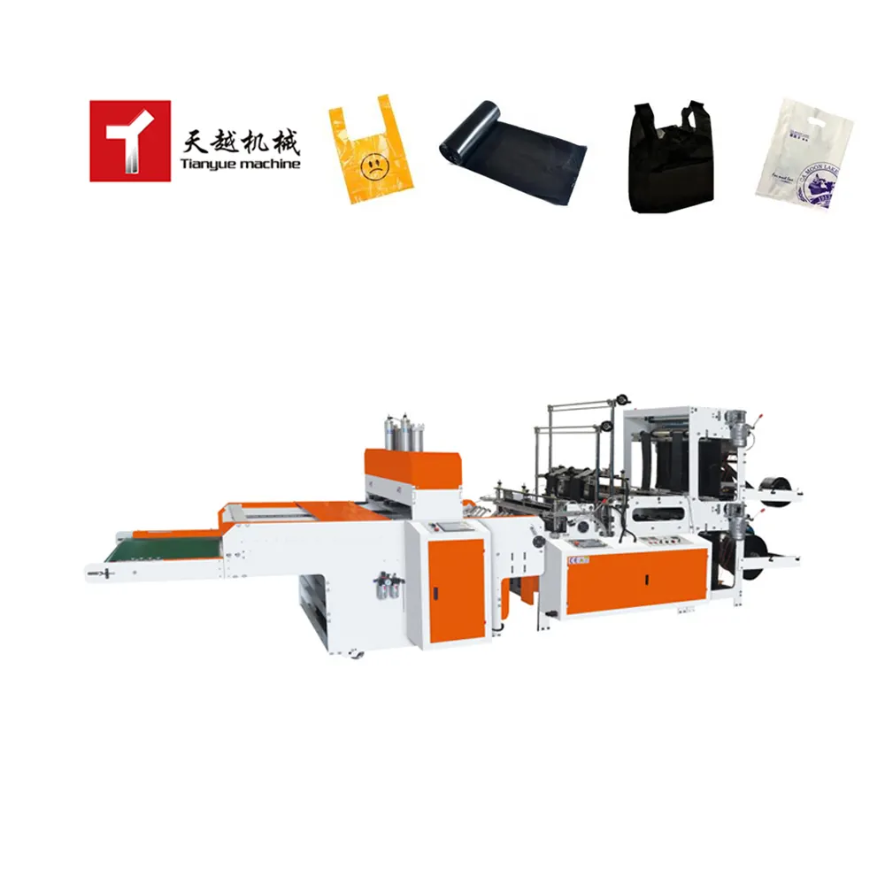 China High Speed 9 KW HDPE LDPE Biologisch abbaubarer Polyethylen-Müll-Einkaufstasche Voll automatische Kunststoff-T-Shirt-Taschen herstellungs maschine