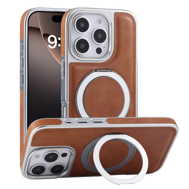 New 360 Rotating Stand Shockproof Phone Case for iPhone 17 Pro Max Simple Leather Magnetic Phone Case for iPhone 17 16 Pro Max