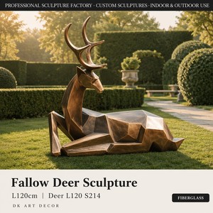 S214 Scultura di <span class=keywords><strong>Cervo</strong></span> Geometrica in FRP Dipinta a Mano, Finitura Bronzo Antico di Alta Qualità, Ornamento Minimalista per Resort e Hotel - Product Image 1