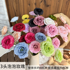 ดอกกุหลาบประดิษฐ์ Jinxi 3 หัว แบบฟองอากาศ ช่อดอกไม้กุหลาบผ้าไหม สำหรับตกแต่งงานแต่งงานและบ้าน - Product Image 5