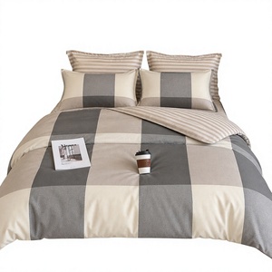 Poland Stock <b>Neutral</b> Block <b>Bedding</b> <b>Set</b> Charcoal Cream Check Cotton Duvet EU Dropshipping 3pcs - Product Image 1