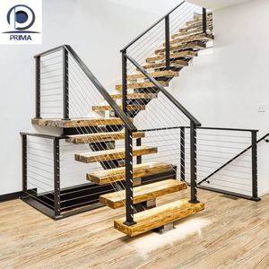 Scala Moderna Dritta a Sbalzo con Gradini in Legno <span class=keywords><strong>e</strong></span> Trave Decorativa per Uso Domestico - Product Image 6