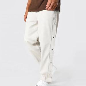 Men Custom Embroidery Straight Leg Relaxed Fit Sports <strong>Joggers</strong> Casual Street Wear Twill Side <strong>Popper</strong> Trouser With Pockets - Product Image 1